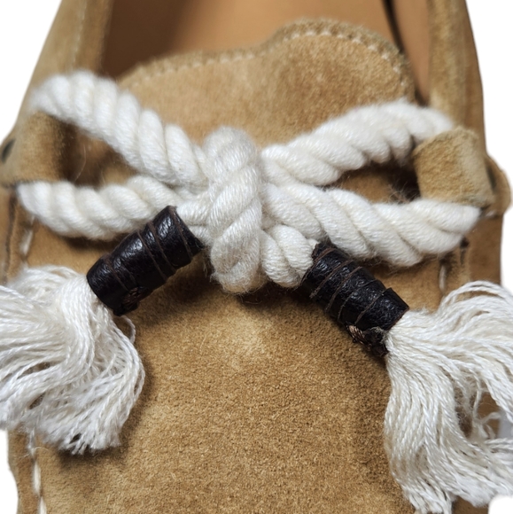 J Crew Loafers Flats Moccasin Suede Leather Bow Tassel Italian Tan Natural 10 - Picture 5 of 15